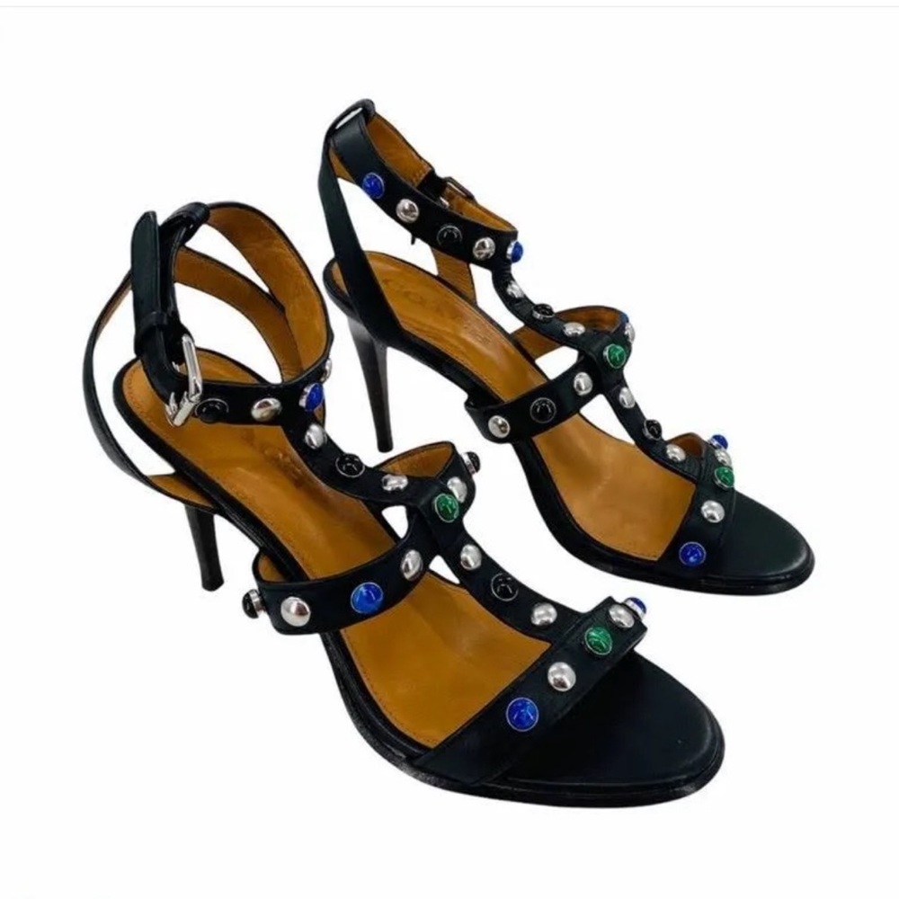 Coach Isabel Semi Matte Calf Black Studded Heels